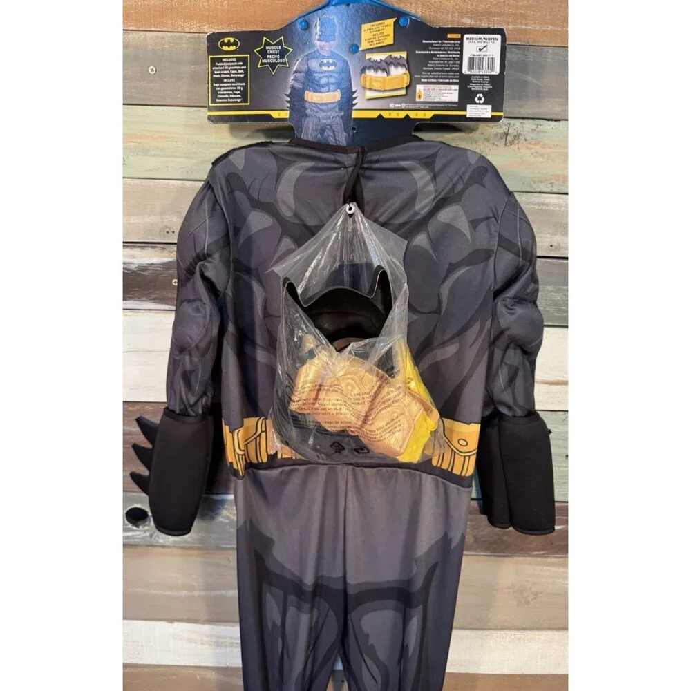 DC BATMAN Boys Jumpsuit, Cape, Mask, Boot Tops & Gloves Halloween Costume M 7-8